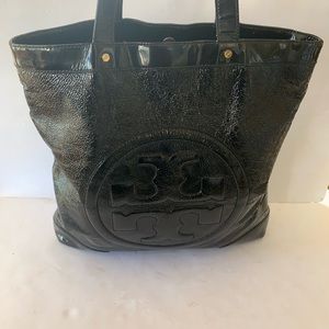 Authentic vintage Tory Burch leather black tote bag in perfect condition.